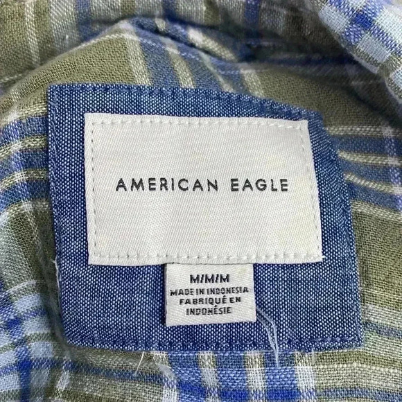American Eagle Khaki, Blue & Cream Long Sleeve Boxy, Cropped Medium Top Shirt. - Picture 5 of 11